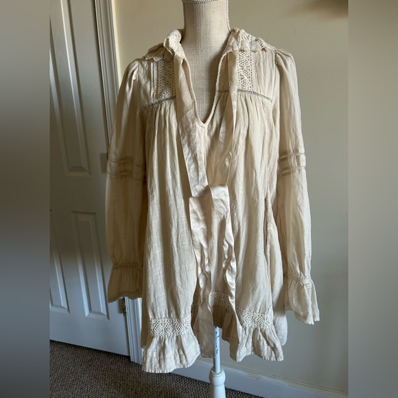 Free People 5 O'clock Tea Time Mini Dress Ivory Color Cotton size XS - Picture 3 of 11